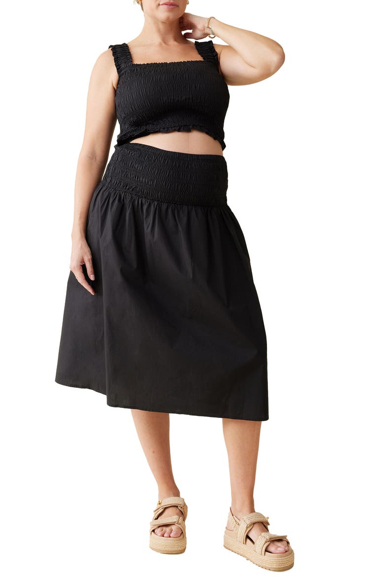 Cotton Poplin Maternity Crop Top & Skirt Set, Main, color, BLACK