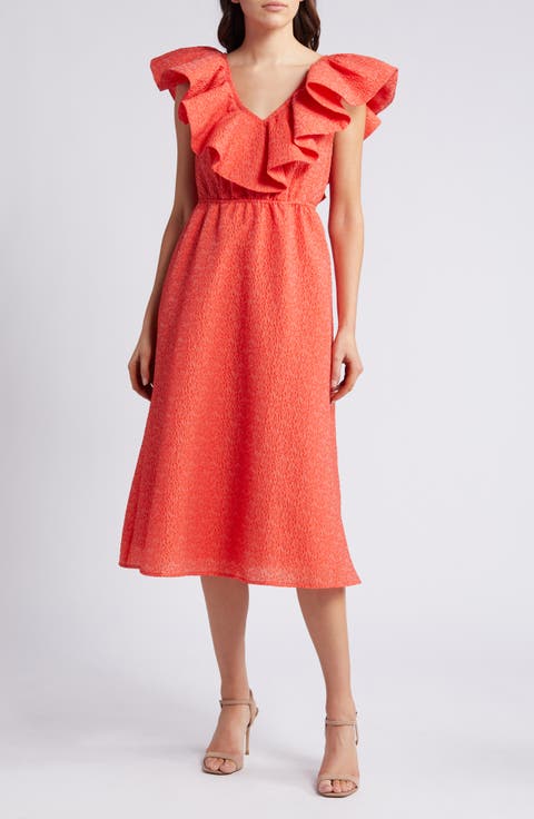 Ruffle Puckered Midi Dress