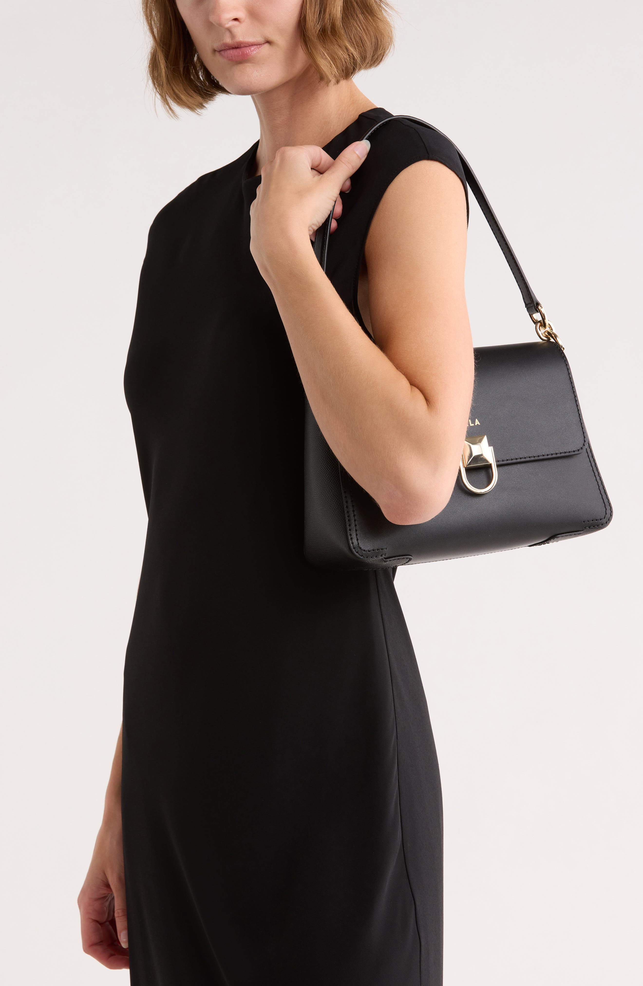 Furla Circe Small Leather Satchel, Alternate, color, Nero