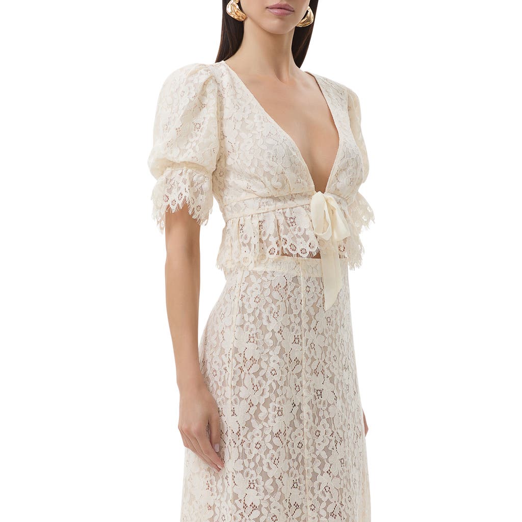 Afrm Wayla Puff Sleeve Lace Babydoll Top