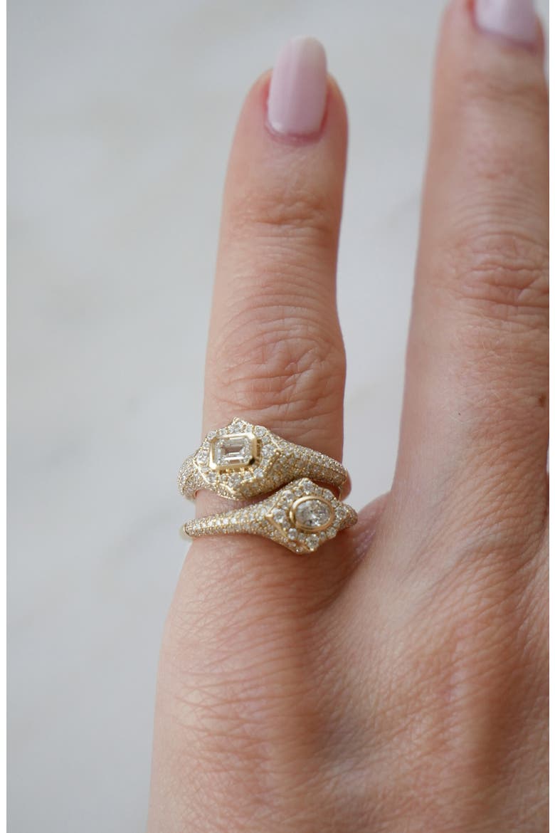 Daphne Emerald Cut Pavé Diamond Ring, Alternate, color, GOLD