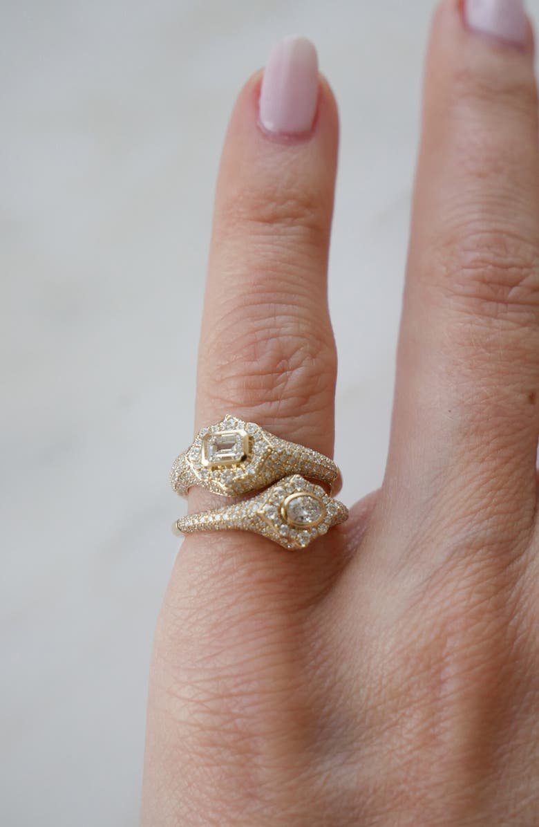 EF Collection Daphne Emerald Cut Pavé Diamond Ring, Alternate, color, Gold