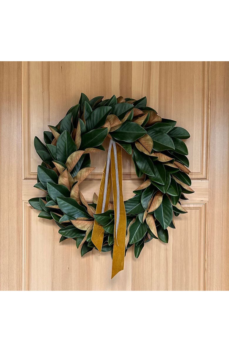 CG Hunter 30 inch Faux Green Magnolia Leaf Wreath, Alternate, color, Green
