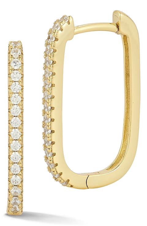 Cubic Zirconia Long Oval Hoop Earrings