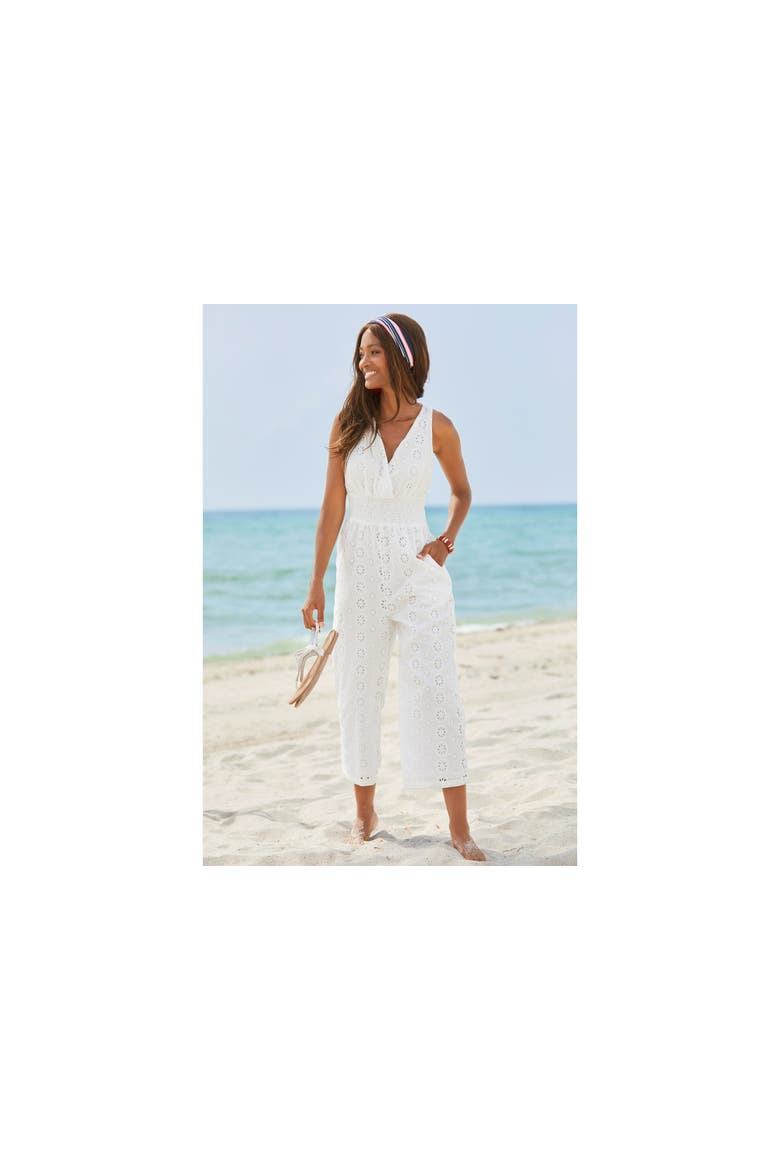 Sleeveless Eyelet Jumpsuit, Alternate, color, White