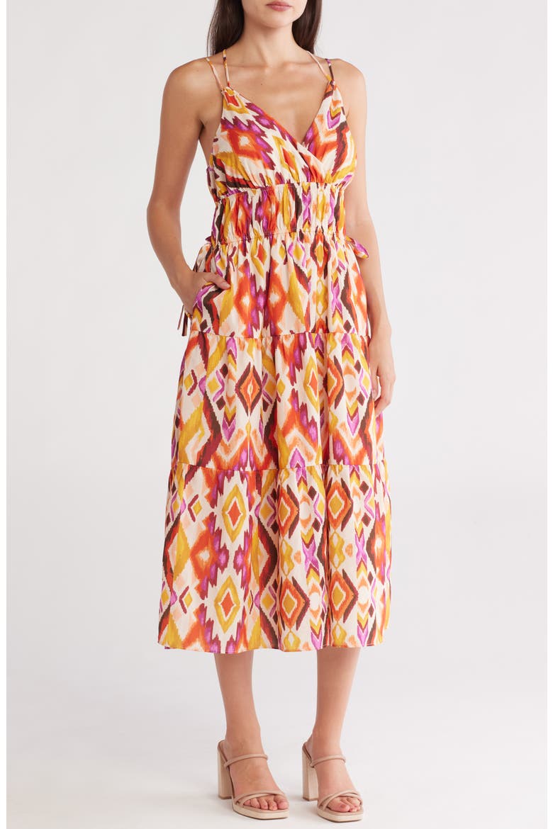 Strappy Tiered Midi Sundress, Main, color, ORANGE MUL