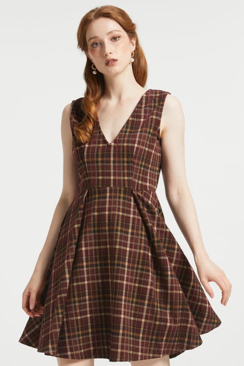 Cute as a Nutmeg Plaid Sleeveless Fit & Flare Dress