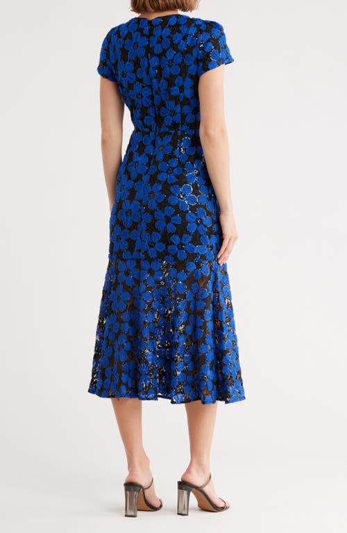 Milly Tahlia Floral Embroidered Lace Cap Sleeve Midi Dress In Multi