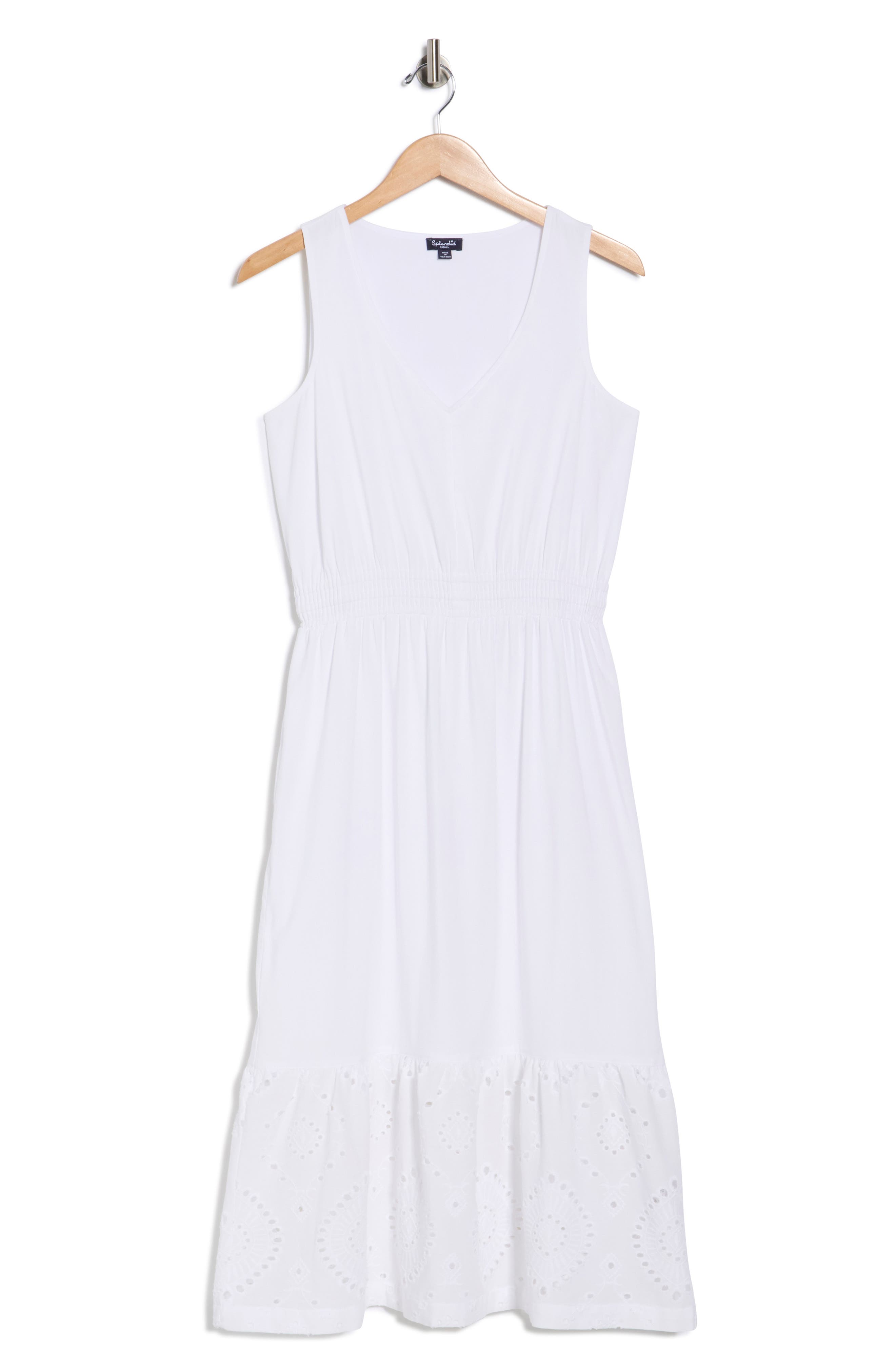 Splendid Embroidered Eyelet Sleeveless Cotton Blend Midi Dress