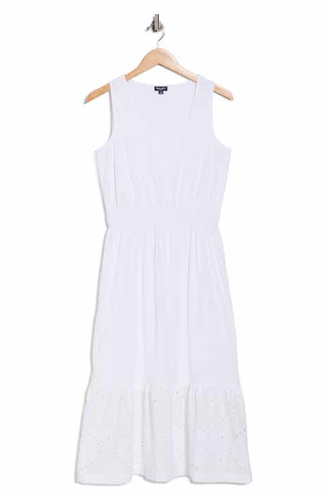 Splendid Embroidered Eyelet Sleeveless Cotton Blend Midi Dress