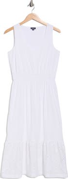 Splendid Embroidered Eyelet Sleeveless Cotton Blend Midi Dress