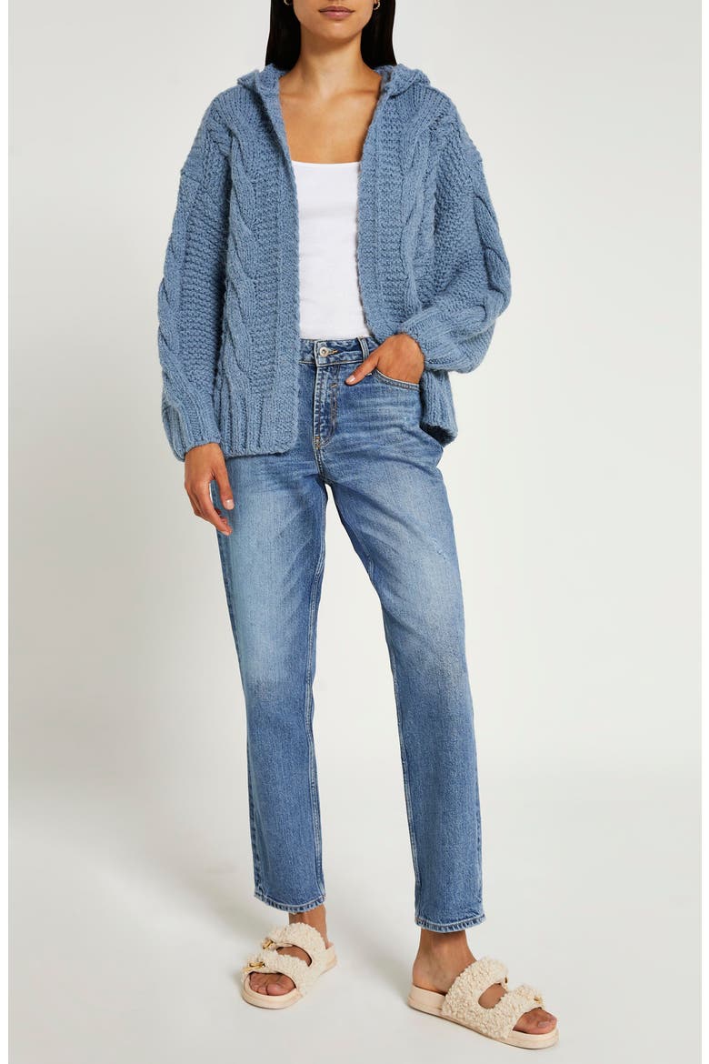 Hooded Cable Knit Cardigan, Alternate, color, LIGHT BLUE