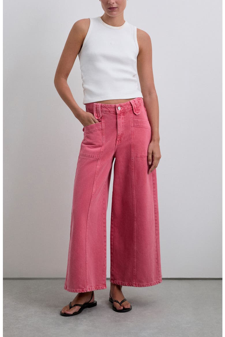 Culotte Washed Denim Pant, Alternate, color, Coral