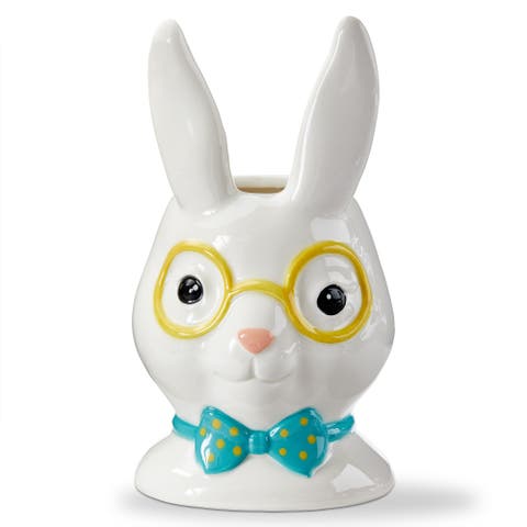 Eclectic Fun Rabbit Earthenware Vase White Multi 4.1 x 3.64 x 7.7 in