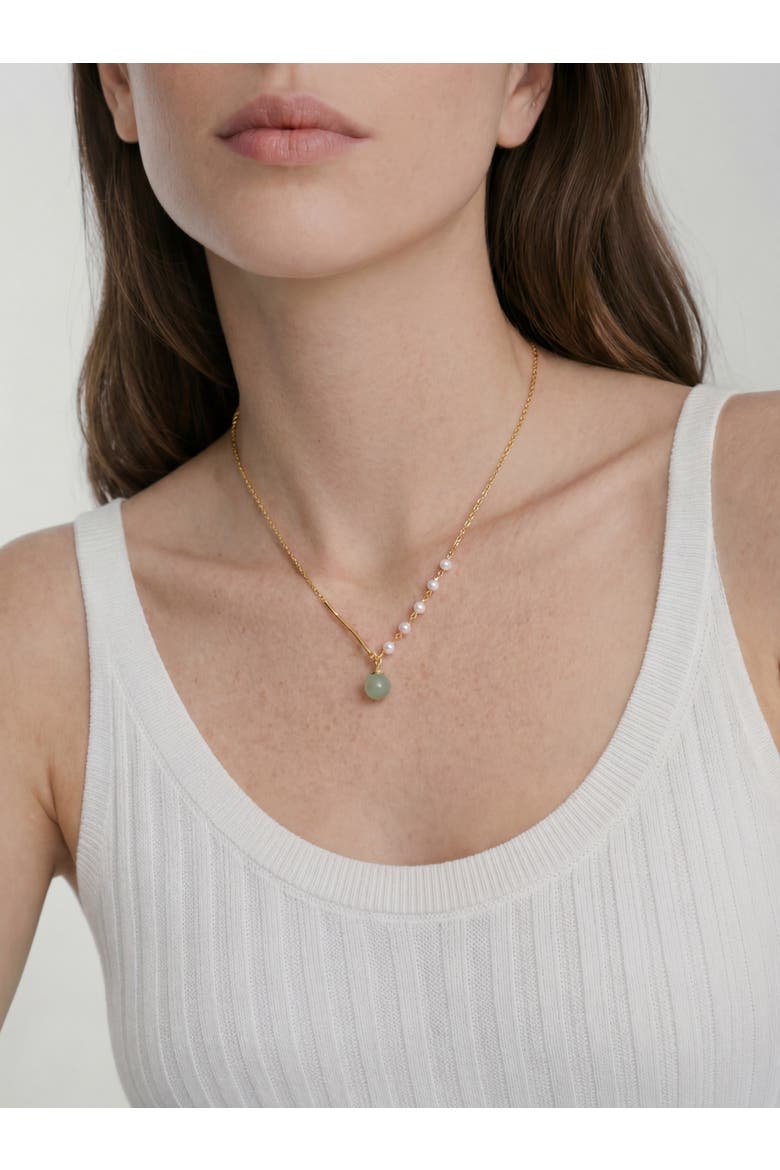 Isla Green jade and freshwater pearl necklace, Alternate, color, Light green