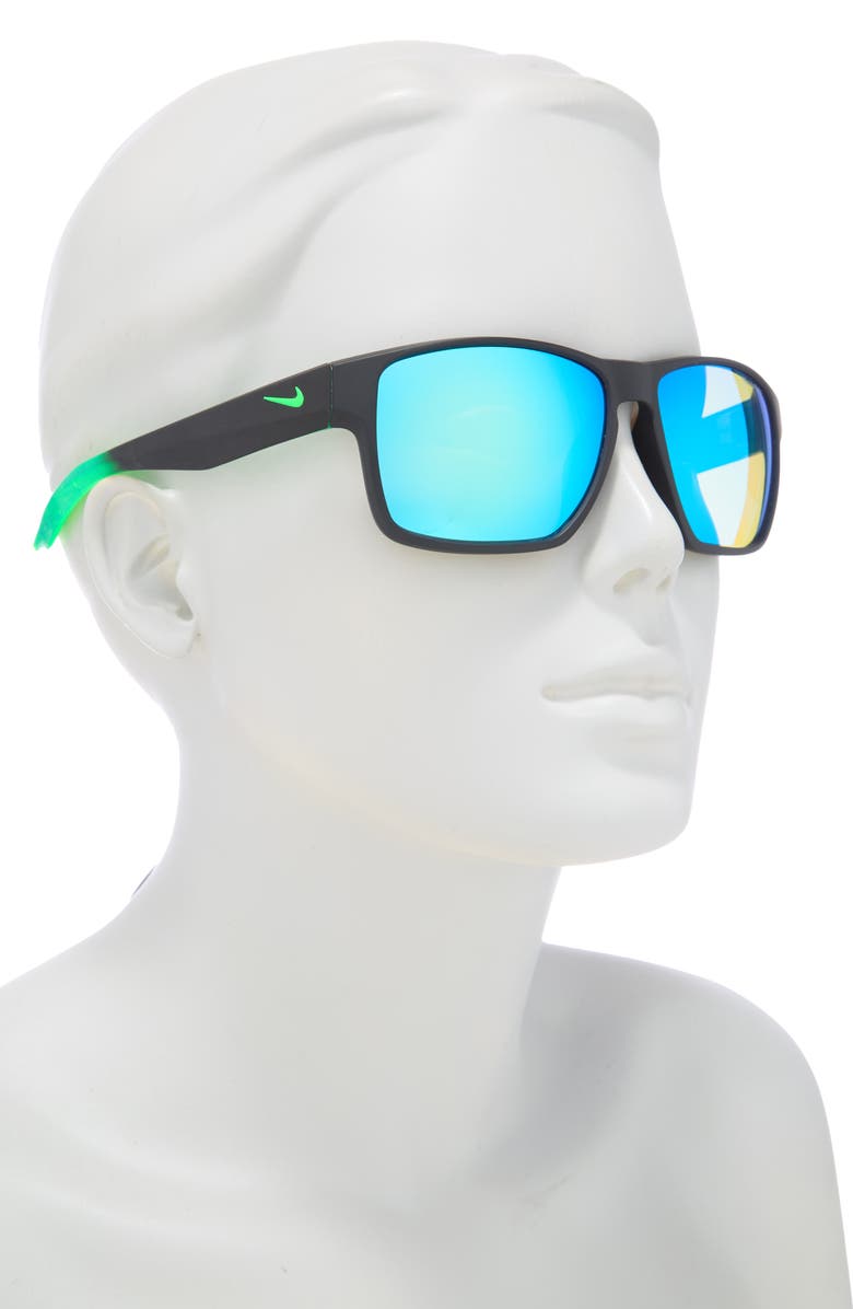 Nike Essential Venture 59mm Square Sunglasses, Alternate, color, Matte Black/ Rage Green Prism