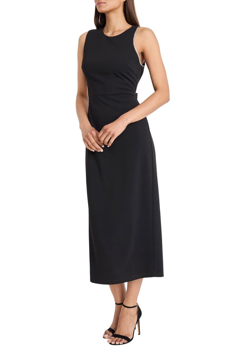 DONNA MORGAN FOR MAGGY Crystal Trim Sleeveless Midi Sheath Dress, Alternate, color, Black