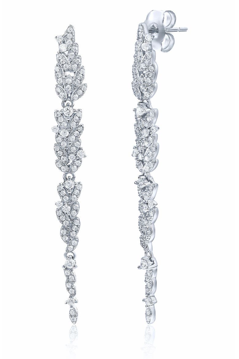 Cubic Zirconia Leaf Drop Earrings, Alternate, color, WHITE