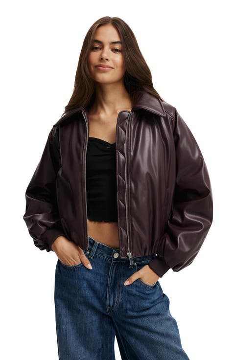 Women's Faux Leather Puff Bomber