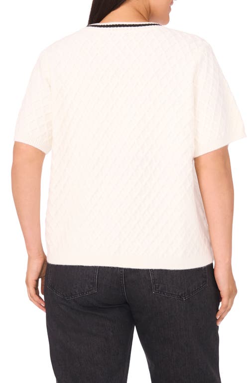 Halogenr Halogen(r) Diamond Stitch Short Sleeve Sweater In White