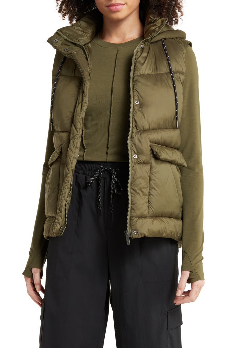 Quilted Hooded Cocoon Vest, Main, color, OLIVE NIGHT