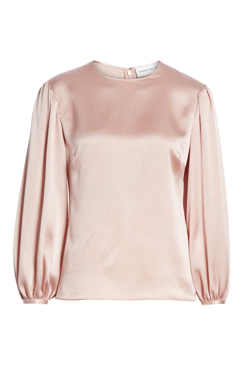 Puff Sleeve Hammered Silk Blouse, Alternate, color, BLUSH