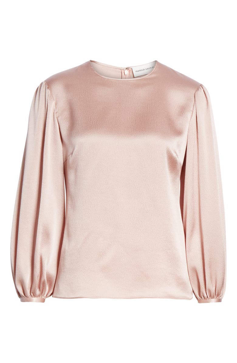 Mansur Gavriel Puff Sleeve Hammered Silk Blouse, Alternate, color,
