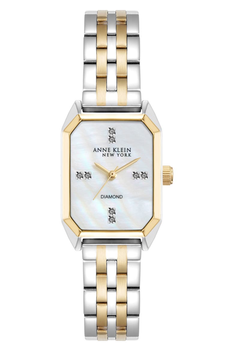 Mixed Metal Diamond Dial Three Hand Quartz Watch, 26mm x 37mm, Main, color, SILVER/ TWO-TONE