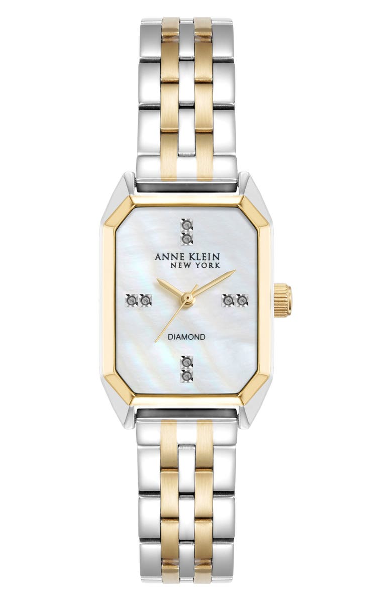 Anne Klein Mixed Metal Diamond Dial Three Hand Quartz Watch, 26mm x 37mm, Main, color, Silver/ Two-Tone