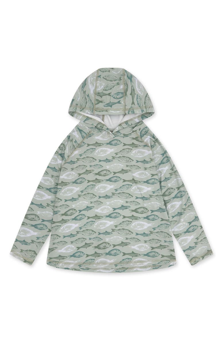 Feather 4 Arrow Kids' Reel Deal Tech Fish Print Performance Hoodie, Main, color, Sage