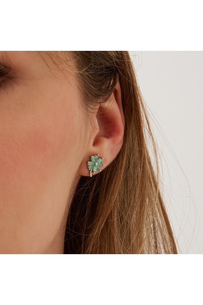 Four Leaves Clover Sterling Silver Stud Earring - Green, Alternate, color, Silver