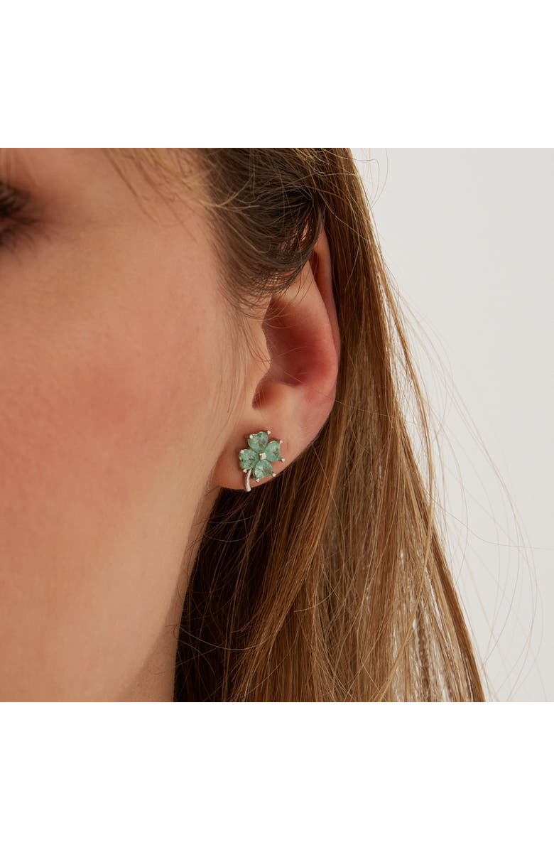 Spero London Four Leaves Clover Sterling Silver Stud Earring - Green, Alternate, color, Silver