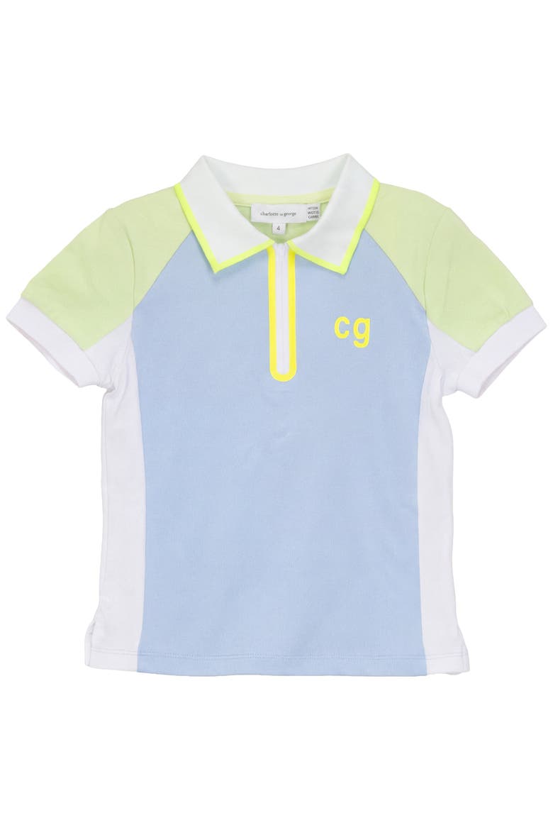 Short Sleeves Multi Polo Top with Zipper, Main, color, Navy