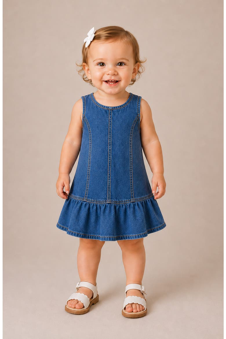 Seamed Denim Skater Dress with Bloomers, Alternate, color, MEDIUM STONE