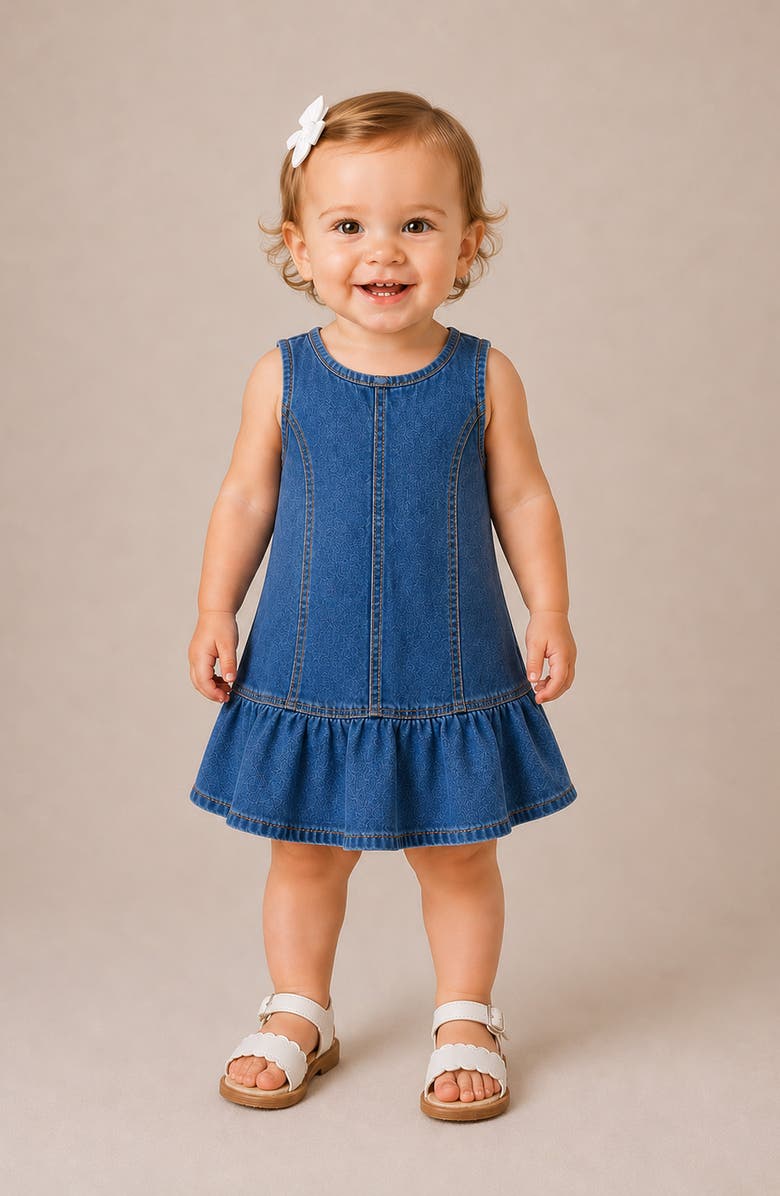 Habitual Kids Seamed Denim Skater Dress with Bloomers, Alternate, color, Medium Stone