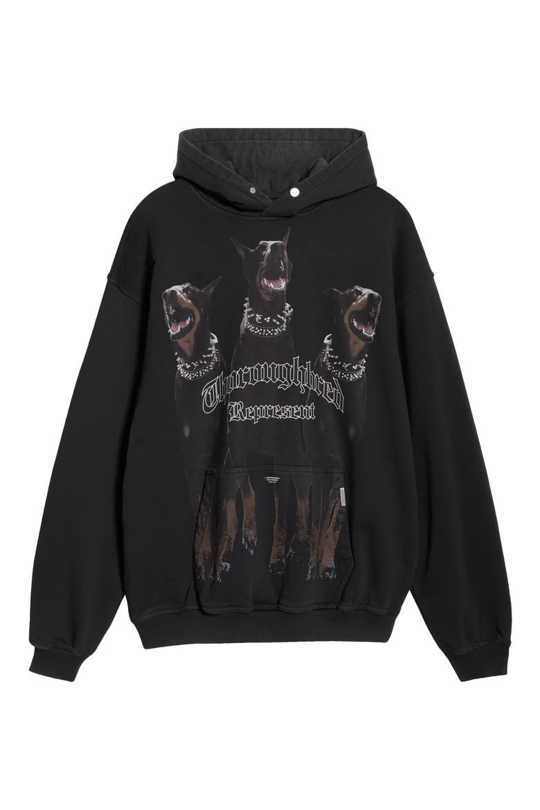 Thoroughbred Oversize Cotton Graphic Hoodie, Alternate, color, VINTAGE BLACK