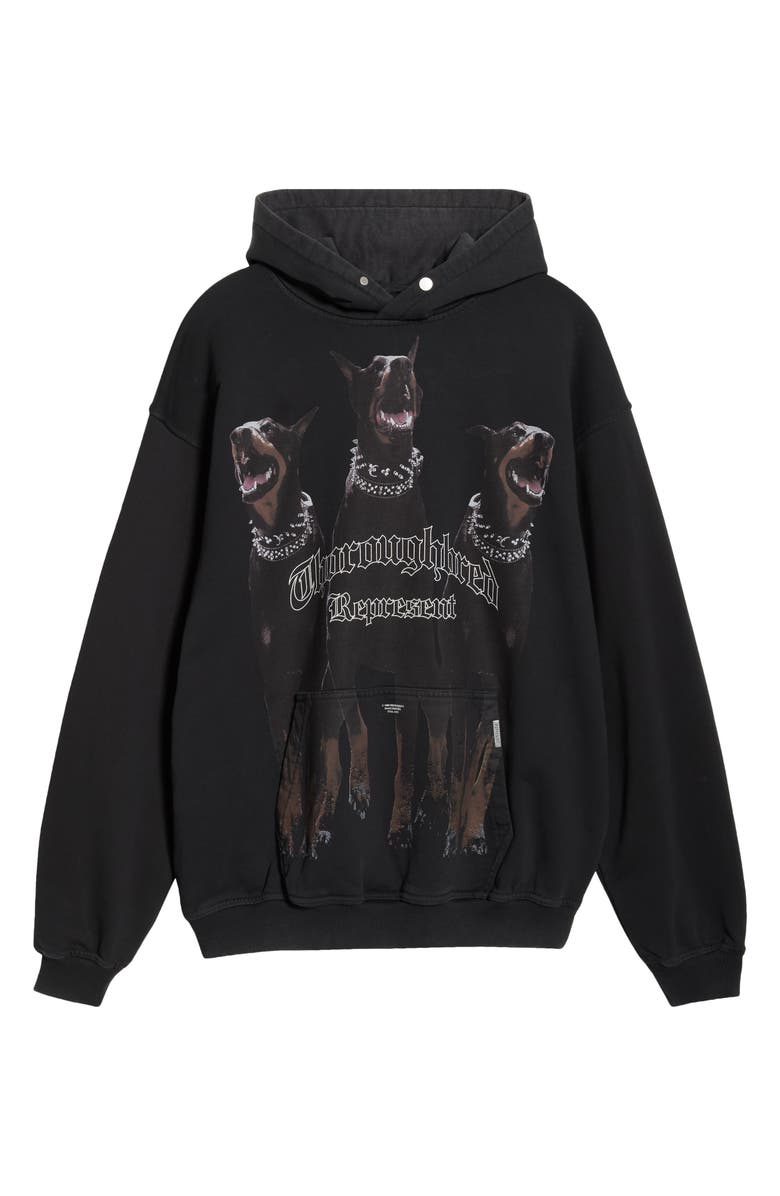Represent Thoroughbred Oversize Cotton Graphic Hoodie, Alternate, color, Vintage Black