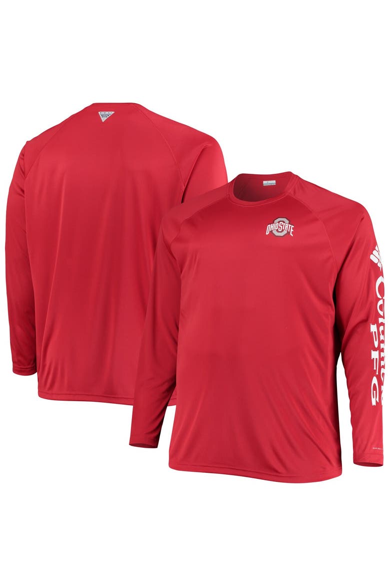 Men's Columbia Scarlet Ohio State Buckeyes Big & Tall Terminal Tackle Raglan Omni-Shade Long Sleeve T-Shirt, Main, color, Scarlet