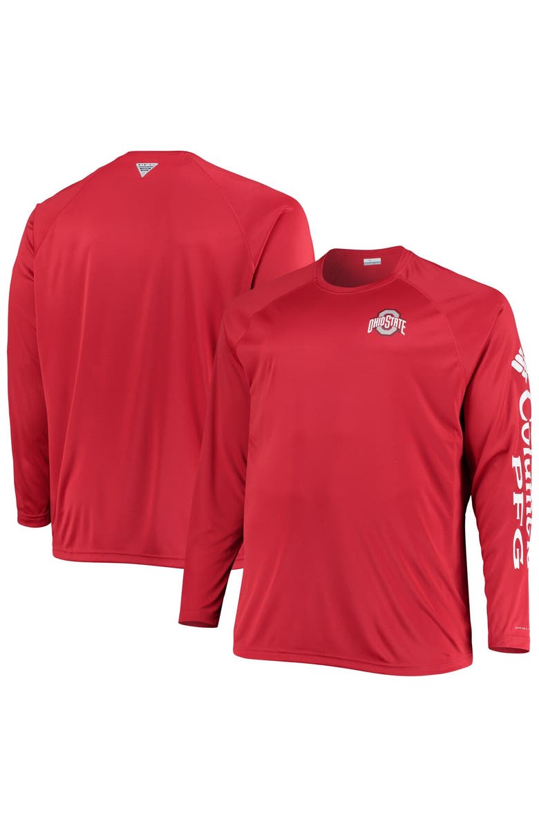 Columbia Men's Columbia Scarlet Ohio State Buckeyes Big & Tall Terminal Tackle Raglan Omni-Shade Long Sleeve T-Shirt, Main, color, 