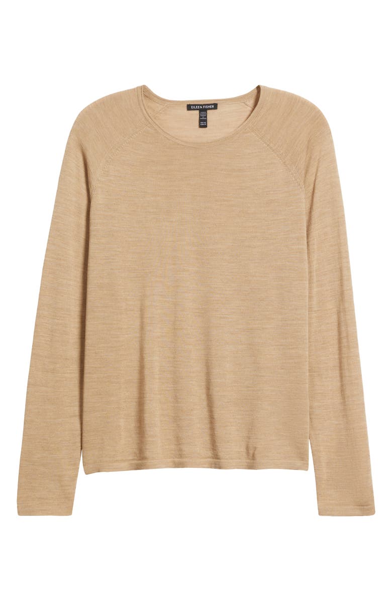 Eileen Fisher Crewneck Wool Sweater, Alternate, color, Biscuit