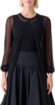 Akris punto Sheer Bishop Sleeve Cardigan