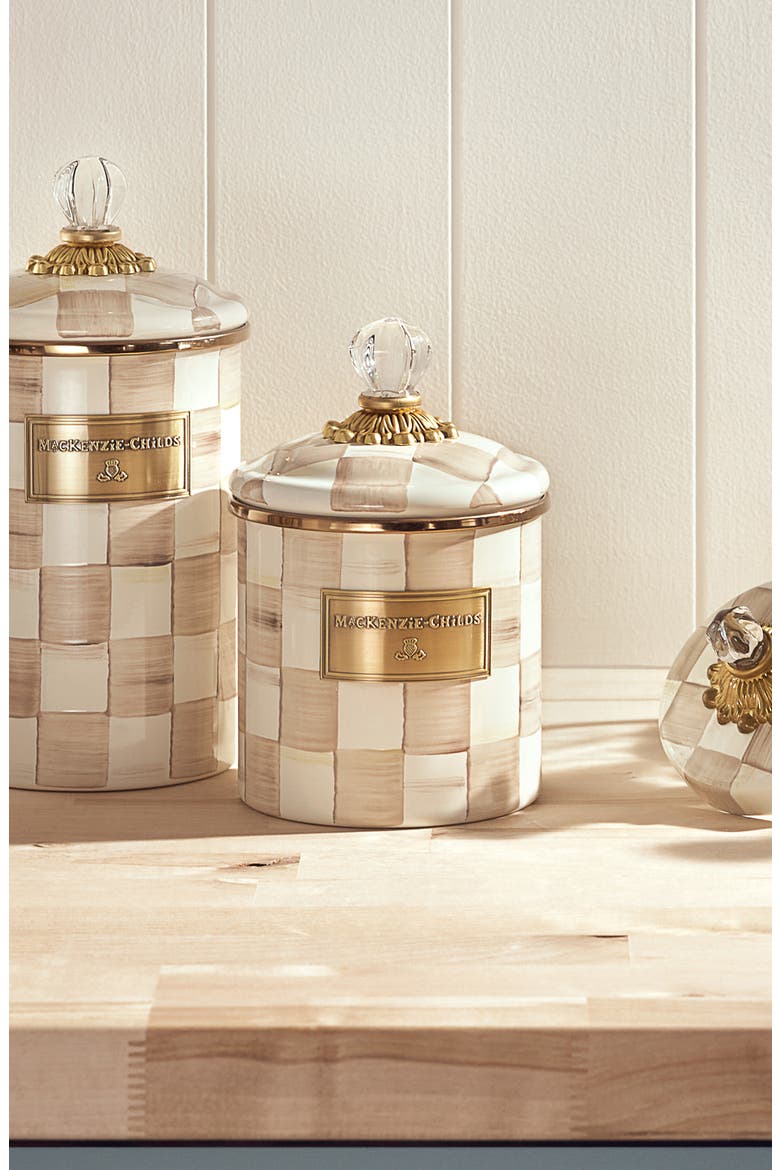 Mocha Check Small Enameled Steel Canister, Alternate, color, MOCHA