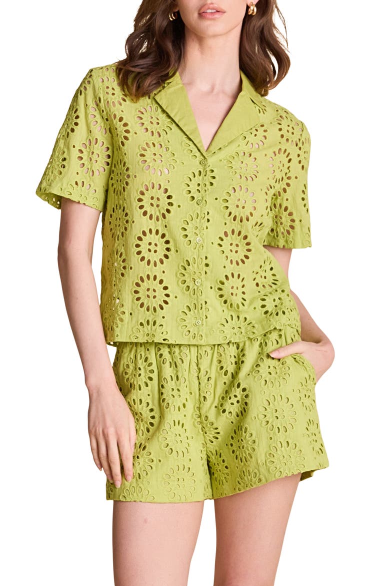 Eyelet Embroidery Camp Shirt, Main, color, GREEN
