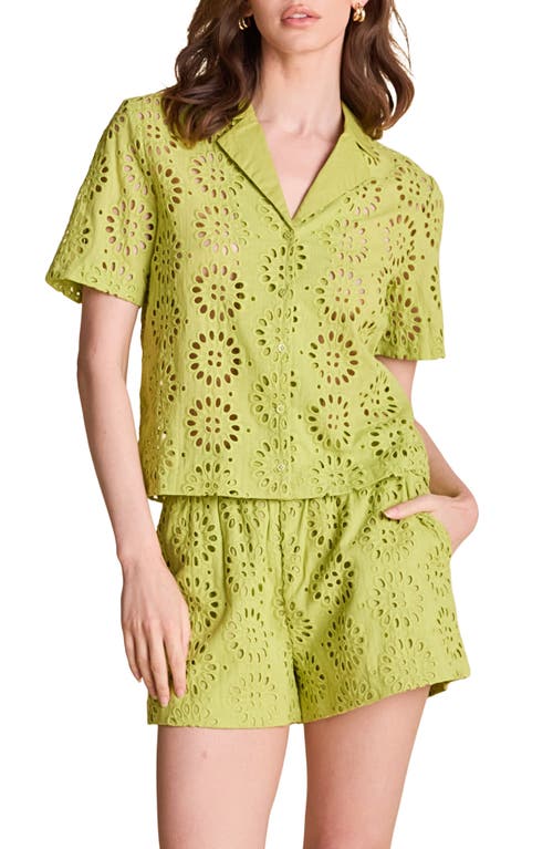 English Factory Embroidered Cotton Camp Shirt In Green In Green