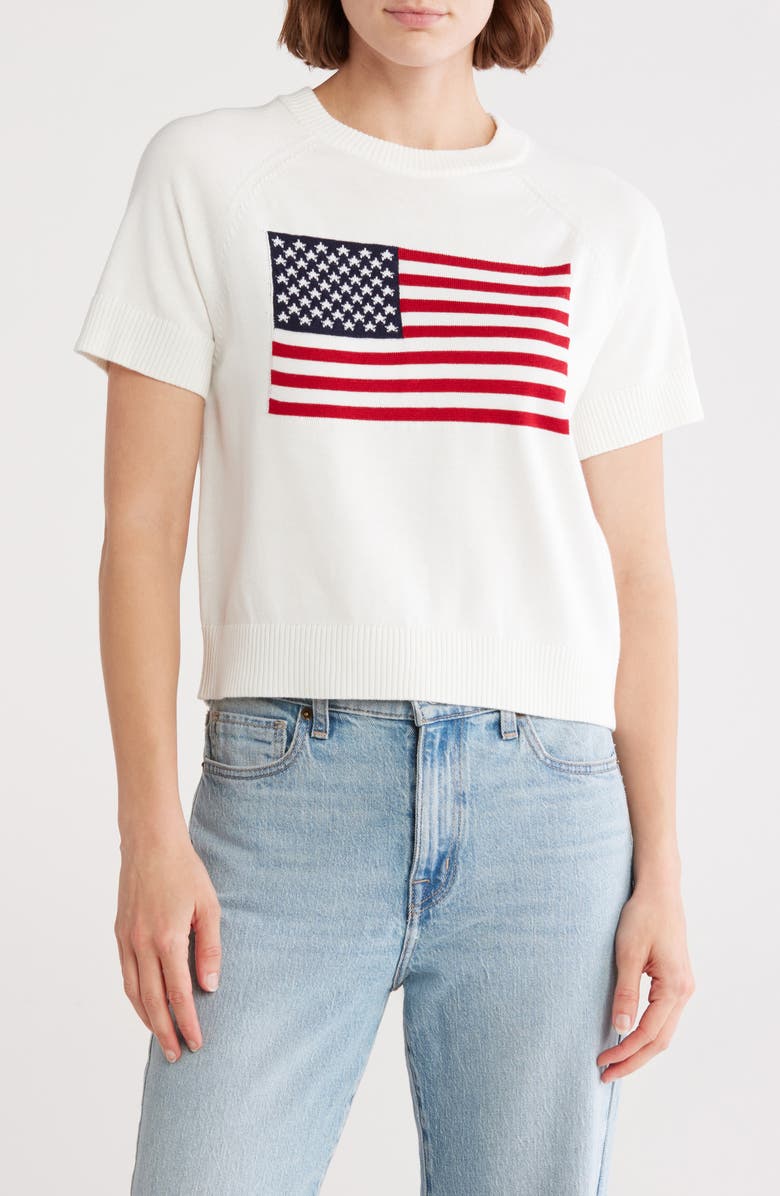 Vigoss American Flag Short Sleeve Sweater, Main, color, 