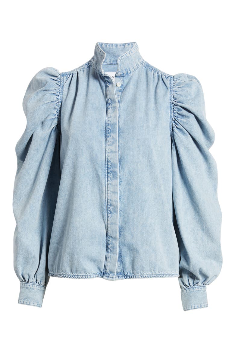 Gillian Puff Sleeve Denim Shirt, Alternate, color, CRESTHAVEN