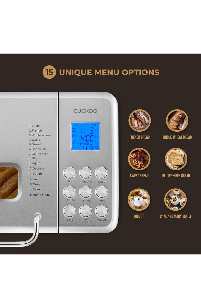 Cuckoo CBM-AAB101S 2 lb. Multi-Functional Bread Maker with 17 Menu Options, Alternate, color, Silver