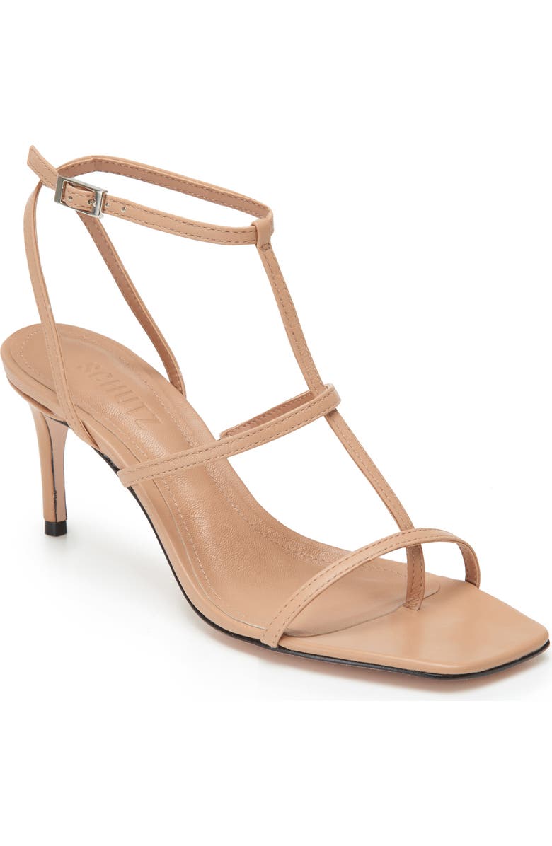 Schutz Ameena T-Strap Thong Sandal, Main, color, Honey/ Beige Leather