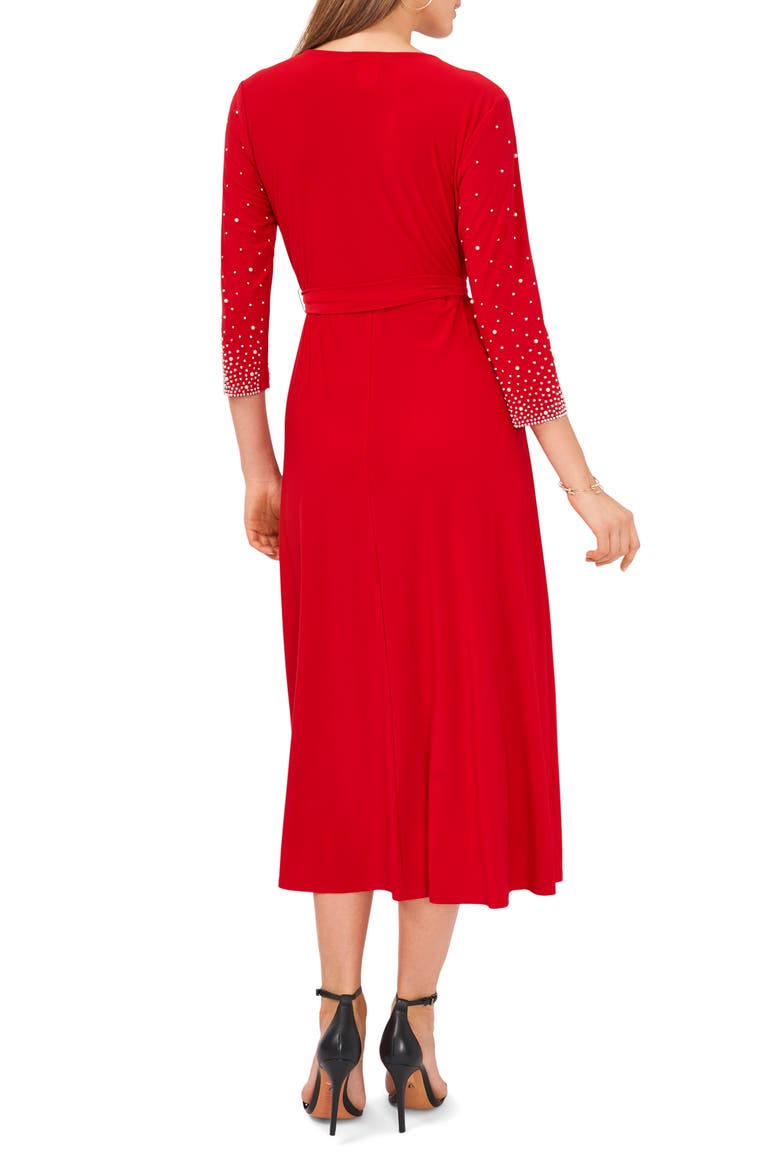 Embellished Tie Waist Midi Dress, Alternate, color, RED