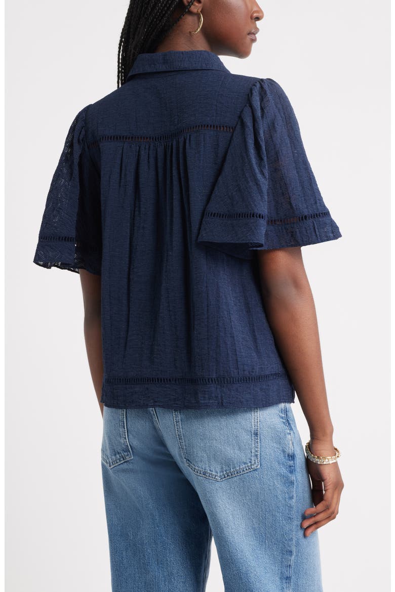 Flutter Sleeve Popover Top, Alternate, color, NAVY STILL